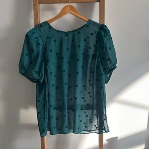 TORRID l Size 2 Chic Sheer Polka Dot Blouse Puff Sleeves